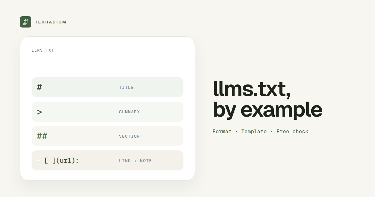 llms.txt example: a real file, the format, and a free check, Terradium